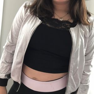 Silver metallic jacket with black trimming